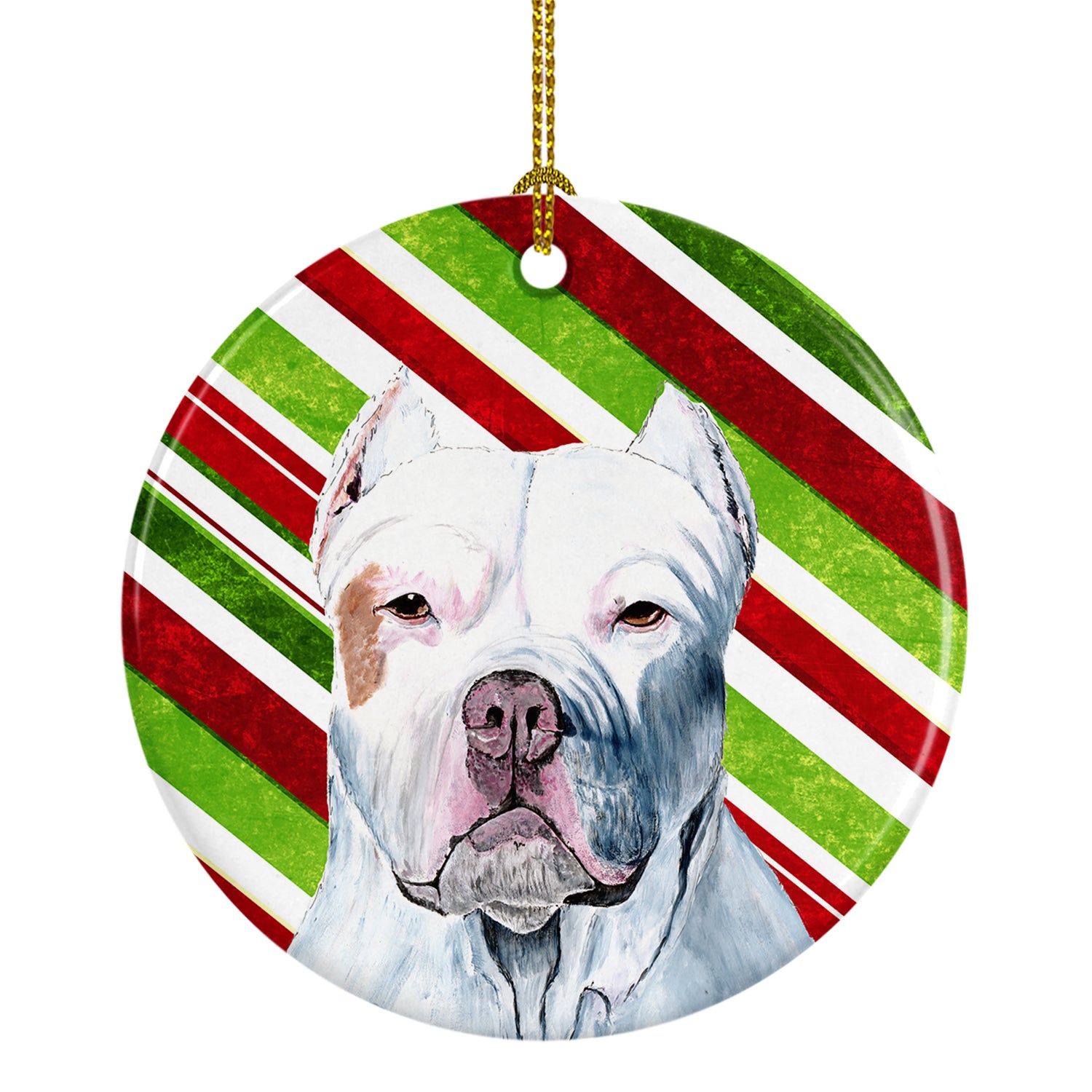 Pit Bull Candy Cane Holiday Christmas  Ceramic Ornament SC9341 - the-store.com