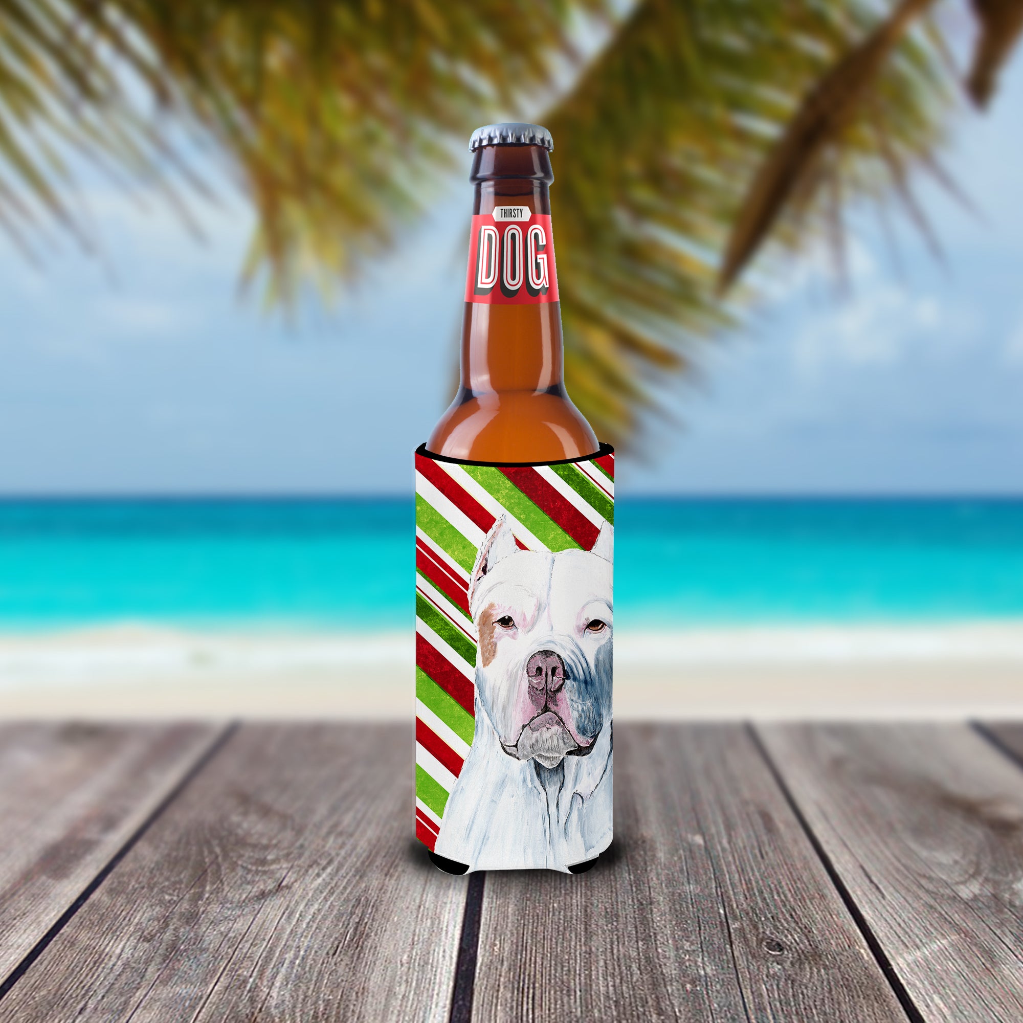 Pit Bull Candy Cane Holiday Christmas Ultra Beverage Insulators for slim cans SC9341MUK.