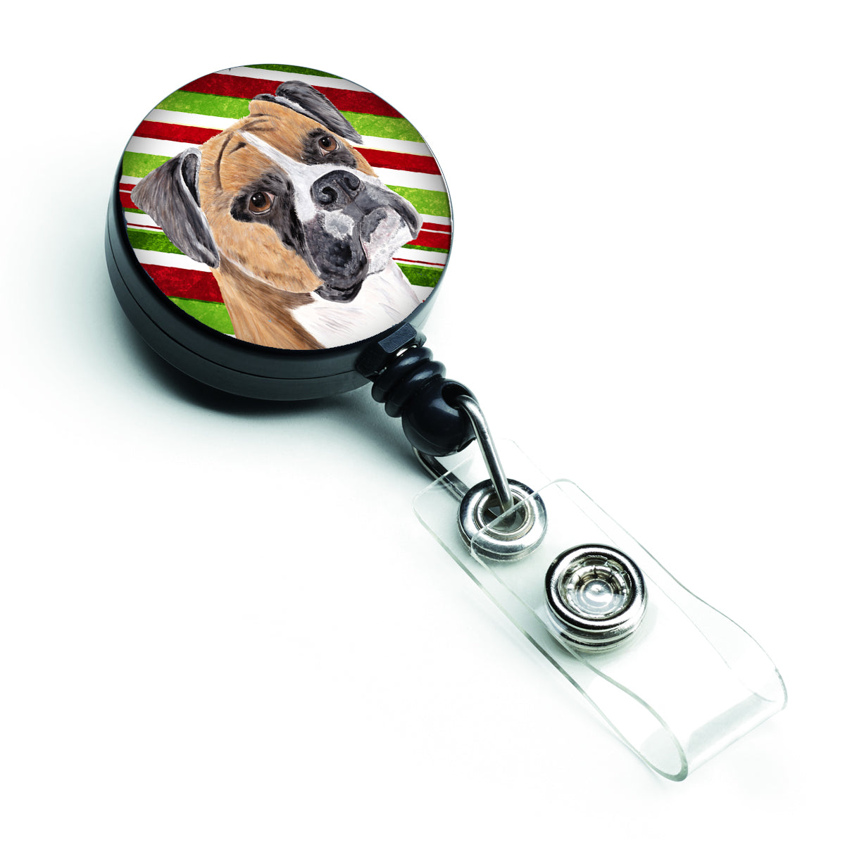 Boxer Candy Cane Holiday Christmas Retractable Badge Reel SC9350BR