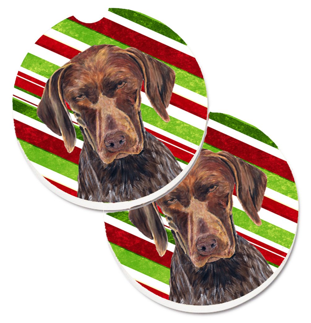 German Shorthaired Pointer Candy Cane Holiday Christmas Set of 2 Cup Holder Car Coasters SC9355CARC by Caroline's Treasures