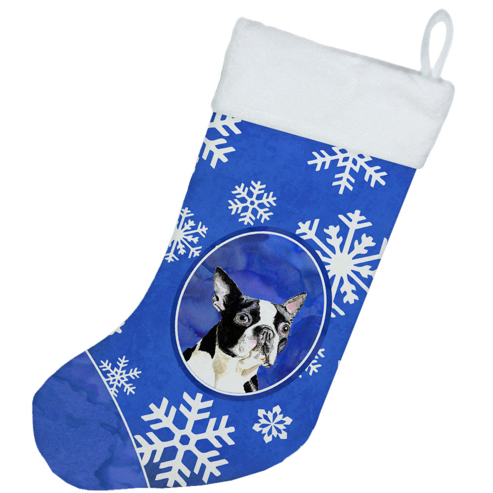 Boston Terrier Winter Snowflakes Christmas Stocking SC9360