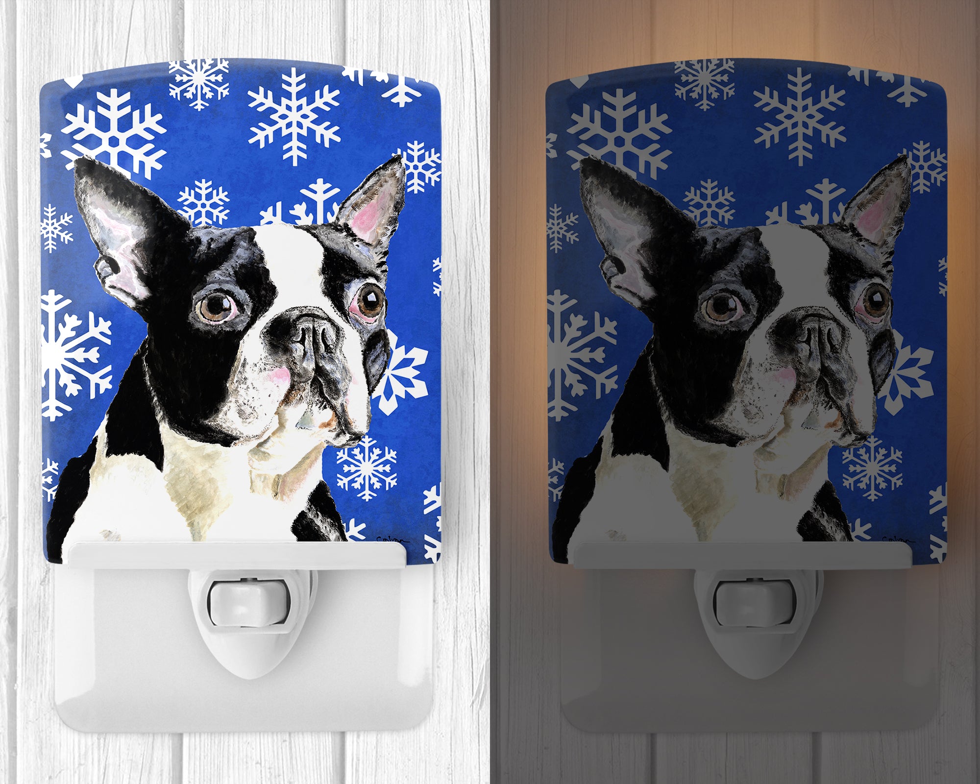 Boston Terrier Winter Snowflakes Holiday Ceramic Night Light SC9360CNL - the-store.com