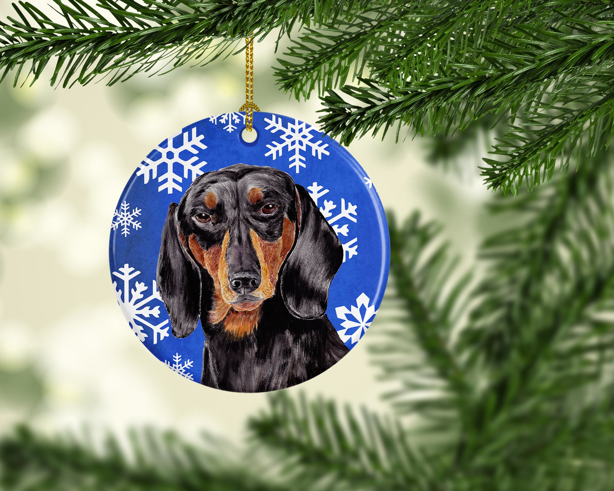 Dachshund Winter Snowflakes Holiday Ceramic Ornament SC9363 - the-store.com
