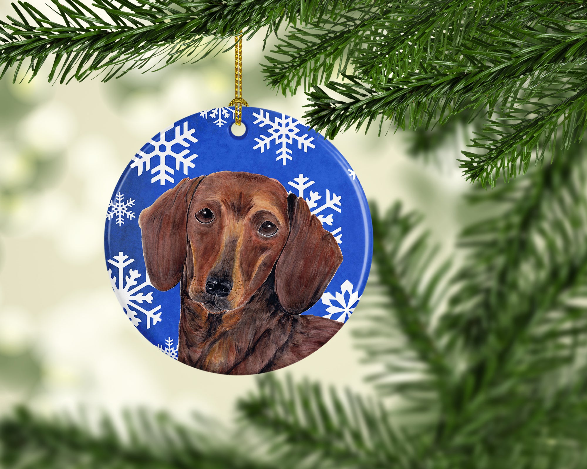 Dachshund Winter Snowflakes Holiday Ceramic Ornament SC9368 - the-store.com