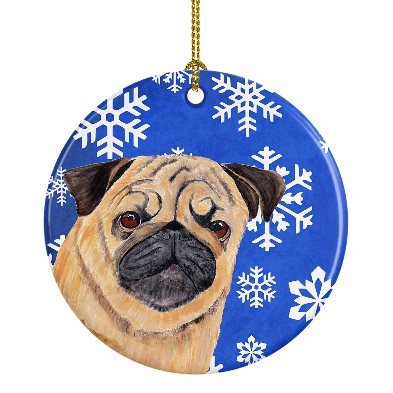 Pug Winter Snowflakes Holiday Ceramic Ornament SC9371 by Caroline's Treasures
