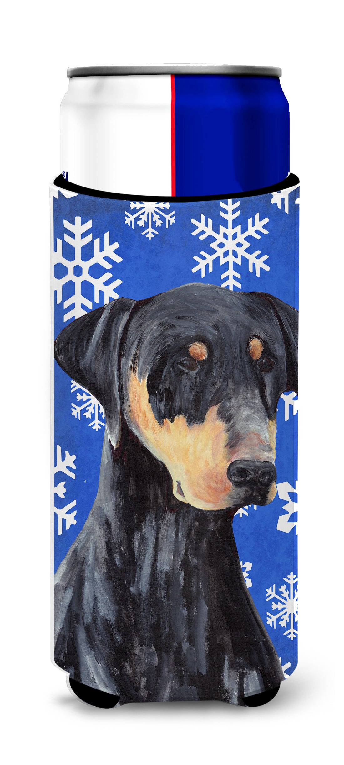 Doberman Winter Snowflakes Holiday Ultra Beverage Insulators for slim cans SC9377MUK