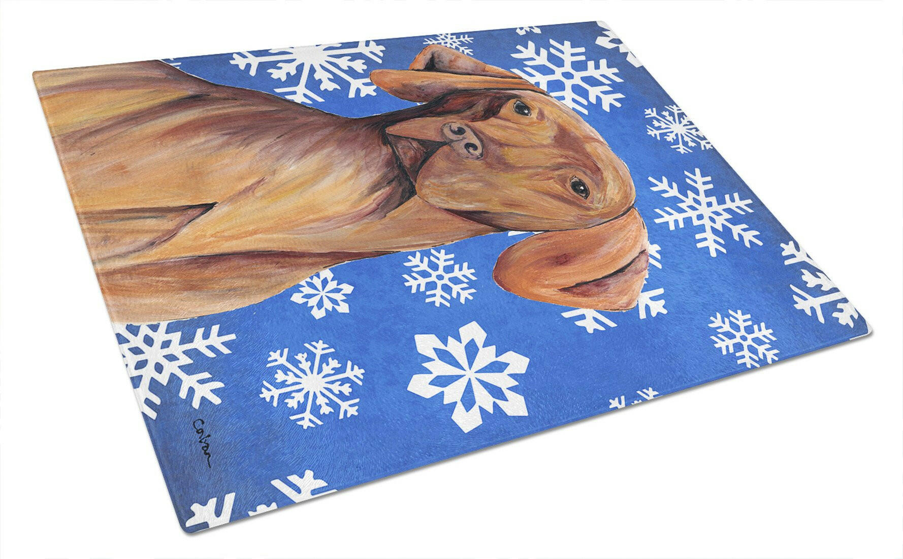 Vizsla Winter Snowflakes Holiday Glass Cutting Board Large by Caroline's Treasures