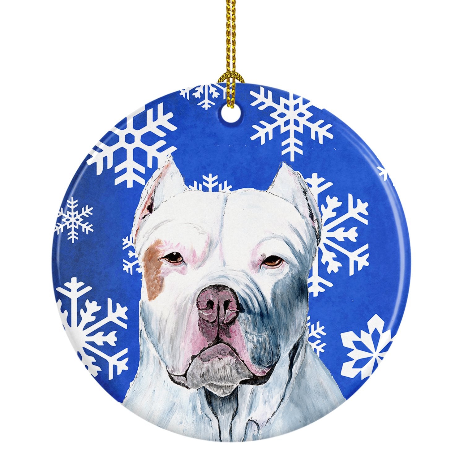 Pit Bull Winter Snowflakes Holiday Ceramic Ornament SC9381 by Caroline's Treasures