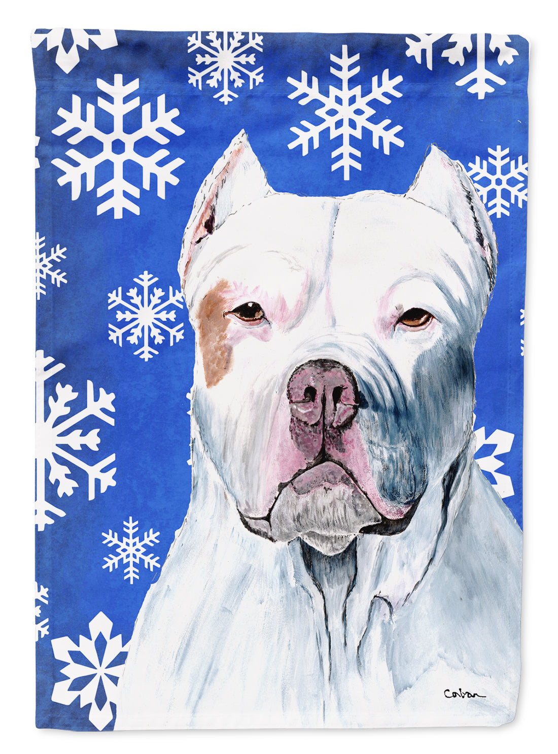 Pit Bull Winter Snowflakes Holiday Flag Garden Size.