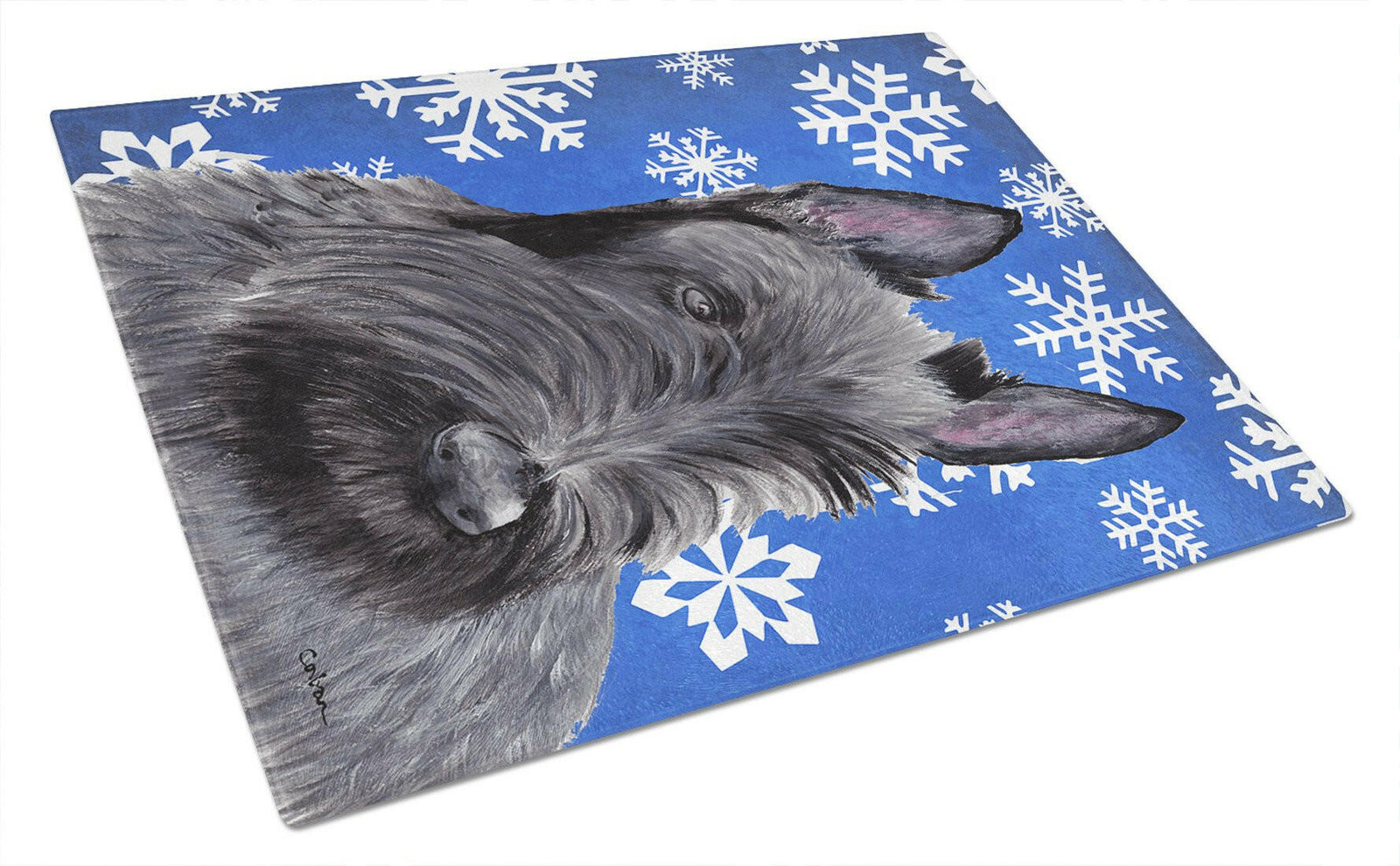 Scottish Terrier Winter Snowflakes Holiday Glass Cutting Board Large by Caroline's Treasures