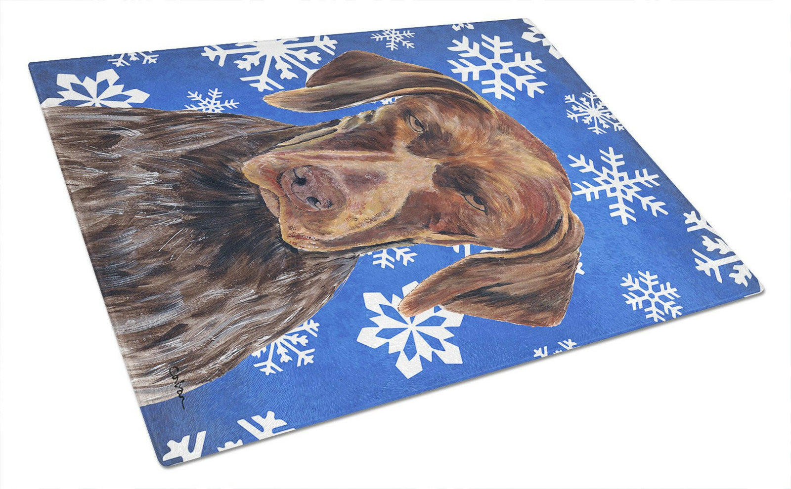 German Shorthaired Pointer Winter Snowflakes Holiday Glass Cutting Board Large by Caroline's Treasures
