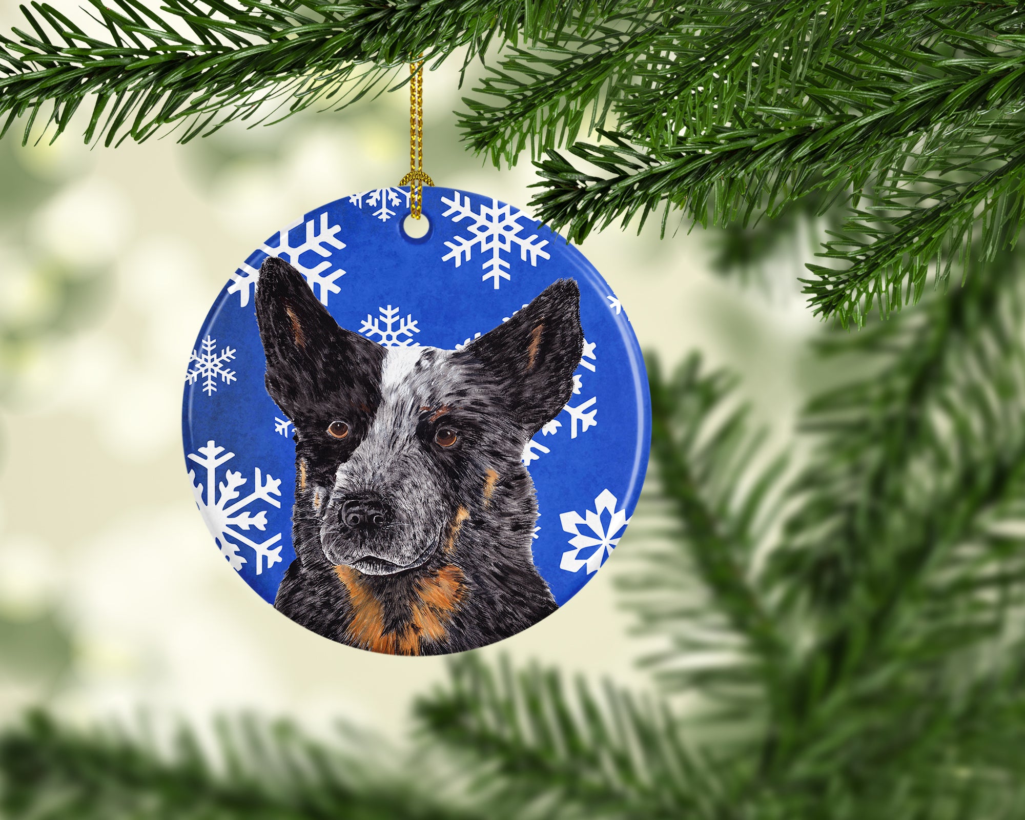 Australian Cattle Dog Winter Snowflakes Holiday Ceramic Ornament SC9396 - the-store.com