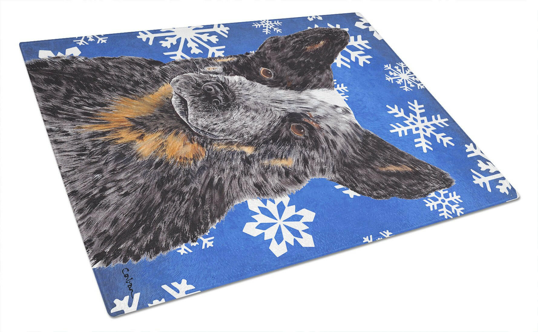 Australian Cattle Dog Winter Snowflakes Holiday Glass Cutting Board Large by Caroline's Treasures