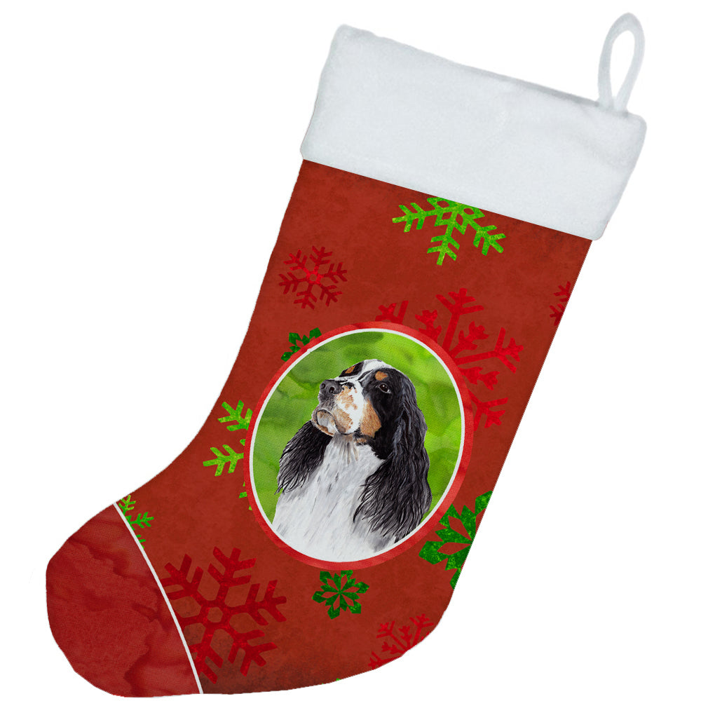 Springer Spaniel Red and Green Snowflakes Holiday  Christmas Stocking