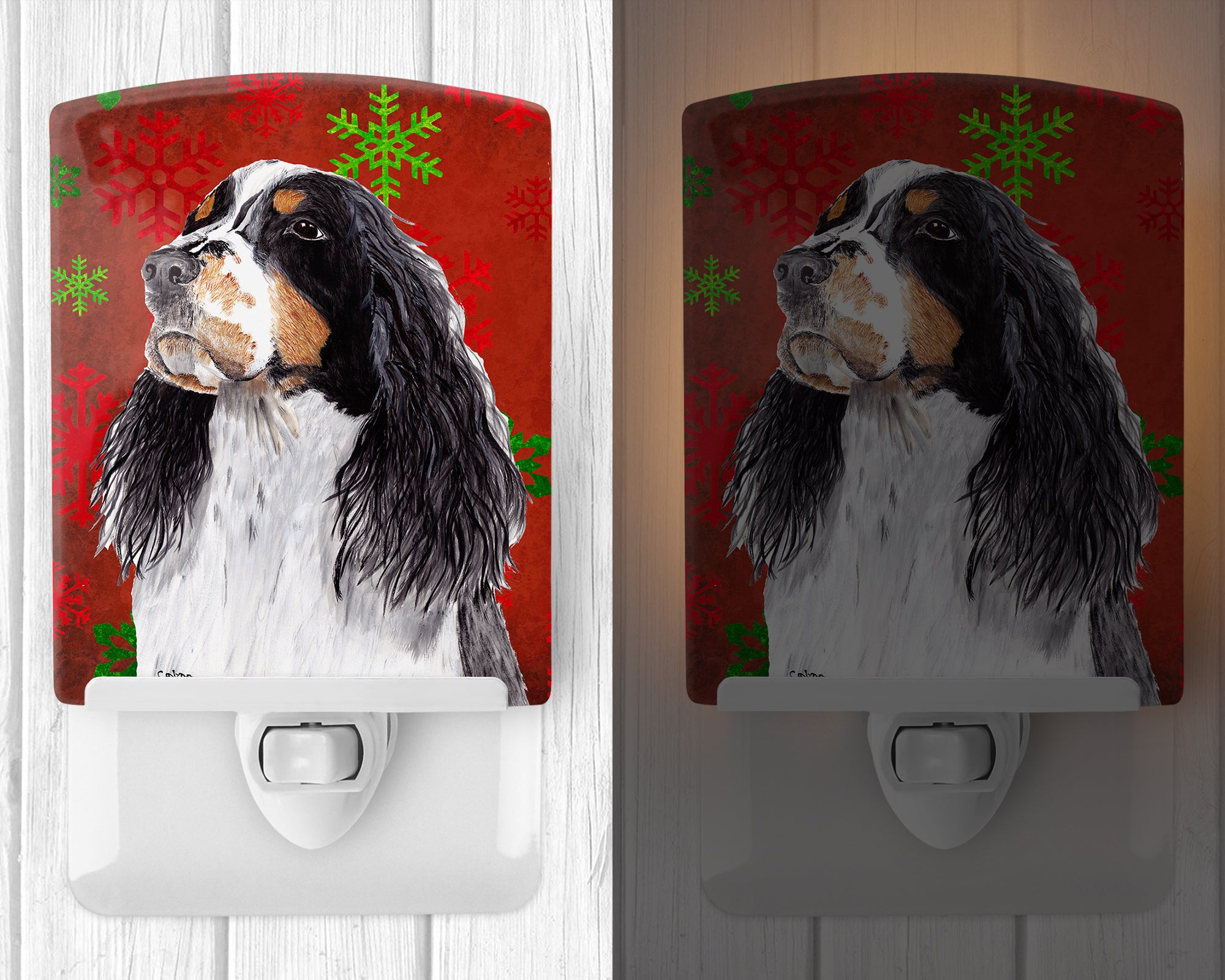 Springer Spaniel Red and Green Snowflakes Holiday Christmas Ceramic Night Light SC9401CNL - the-store.com