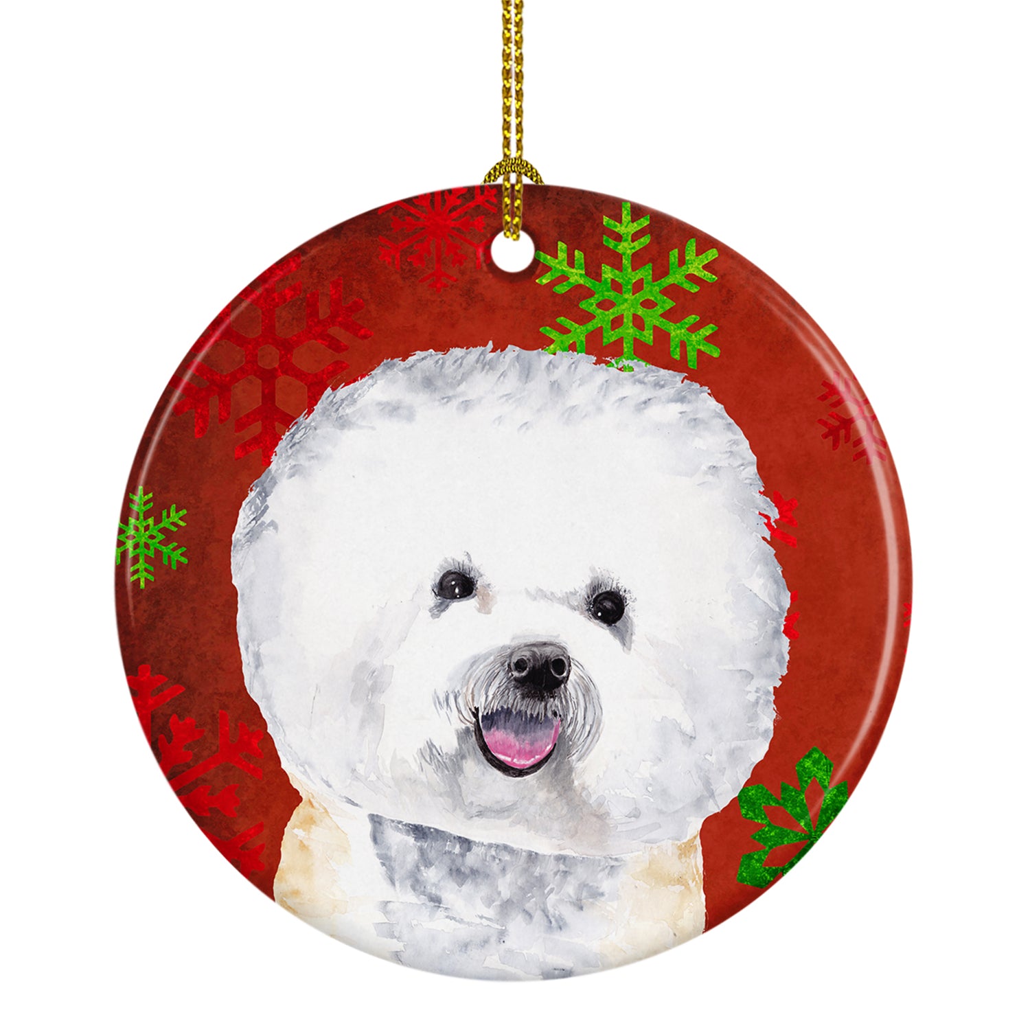 Bichon Frise Red Snowflakes Holiday Christmas Ceramic Ornament SC9402 - the-store.com