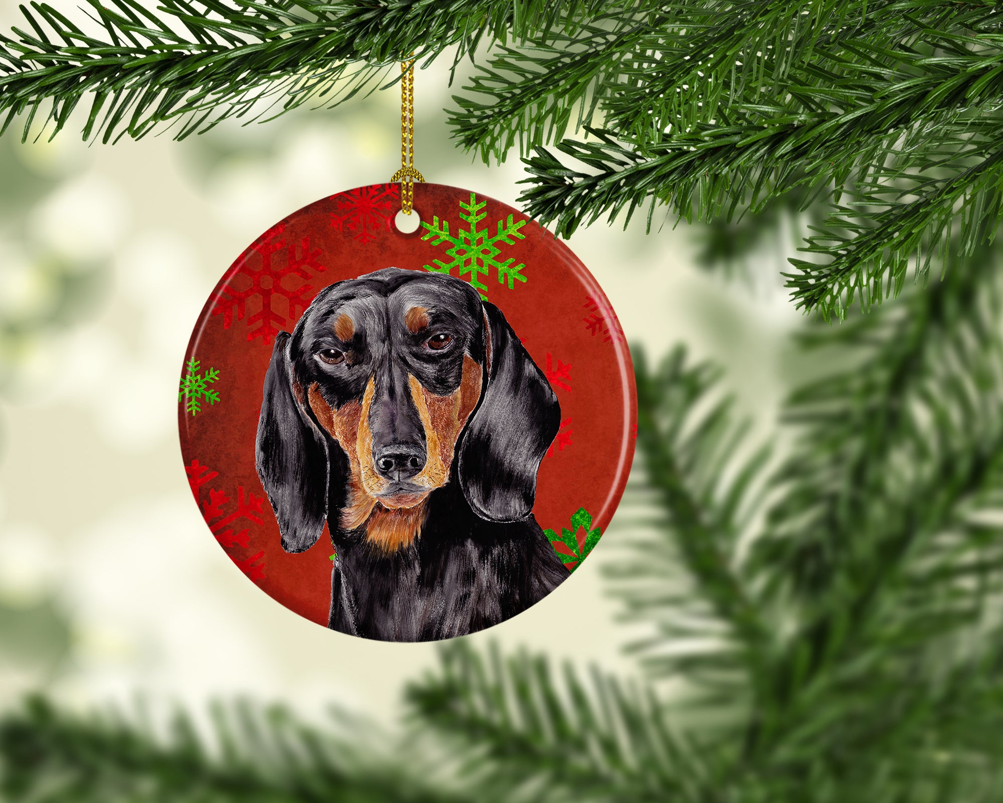 Dachshund Red Snowflakes Holiday Christmas Ceramic Ornament SC9403 - the-store.com
