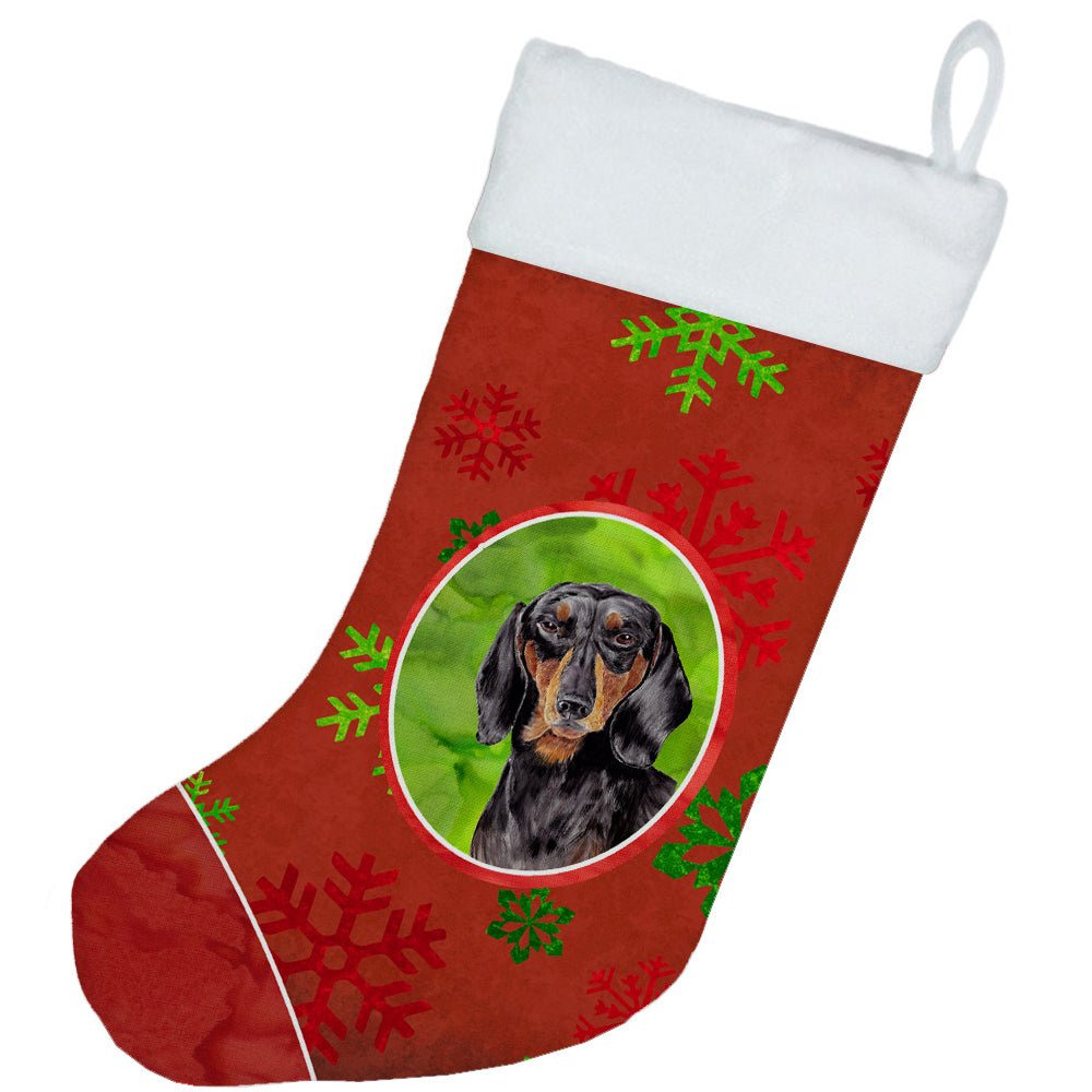 Dachshund Red and Green Snowflakes Holiday Christmas Christmas Stocking SC9403