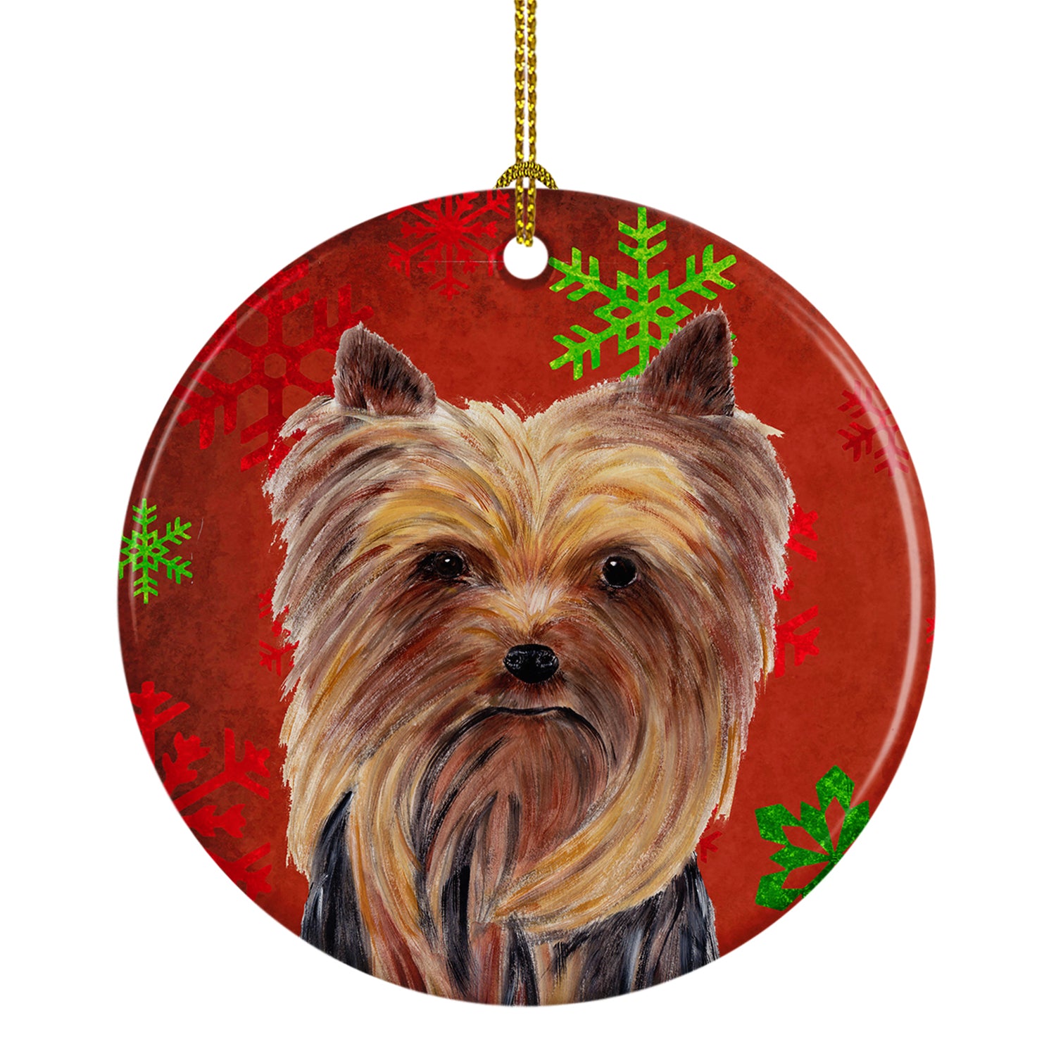 Yorkie Red Snowflakes Holiday Christmas Ceramic Ornament SC9405 - the-store.com