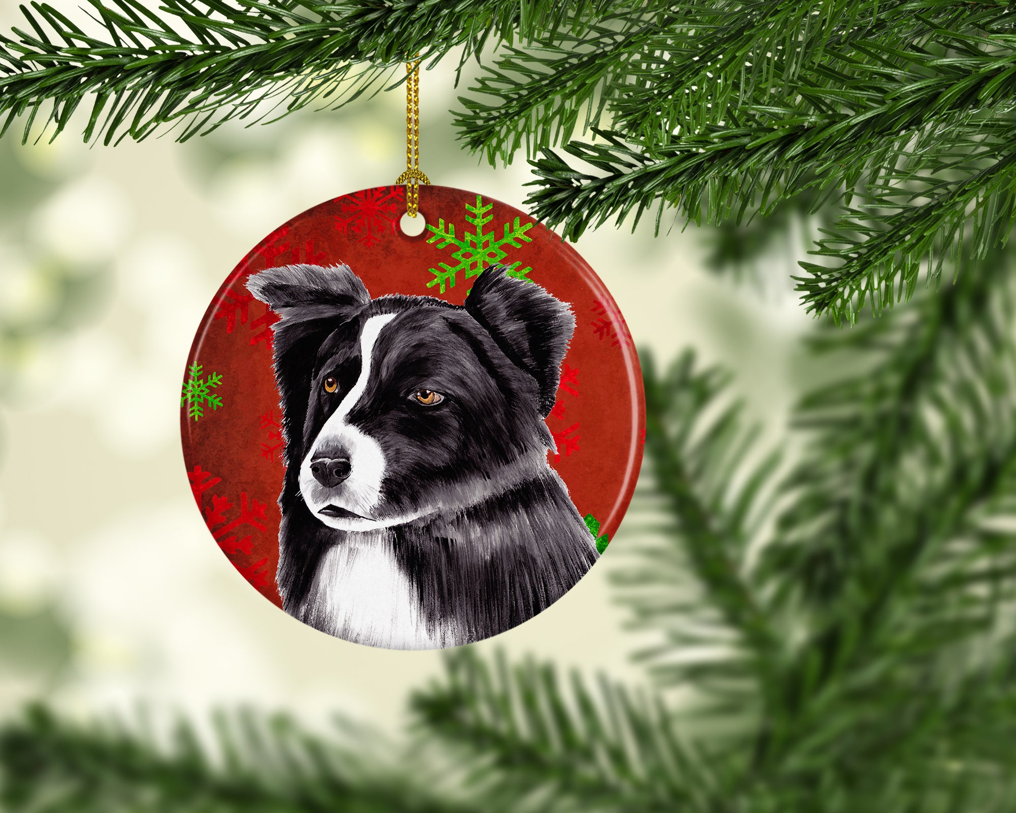 Border Collie Red Snowflakes Holiday Christmas Ceramic Ornament SC9407 - the-store.com