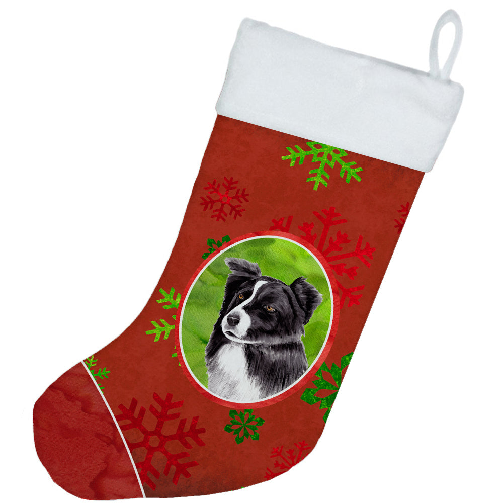 Border Collie Red and Green Snowflakes Holiday  Christmas Stocking