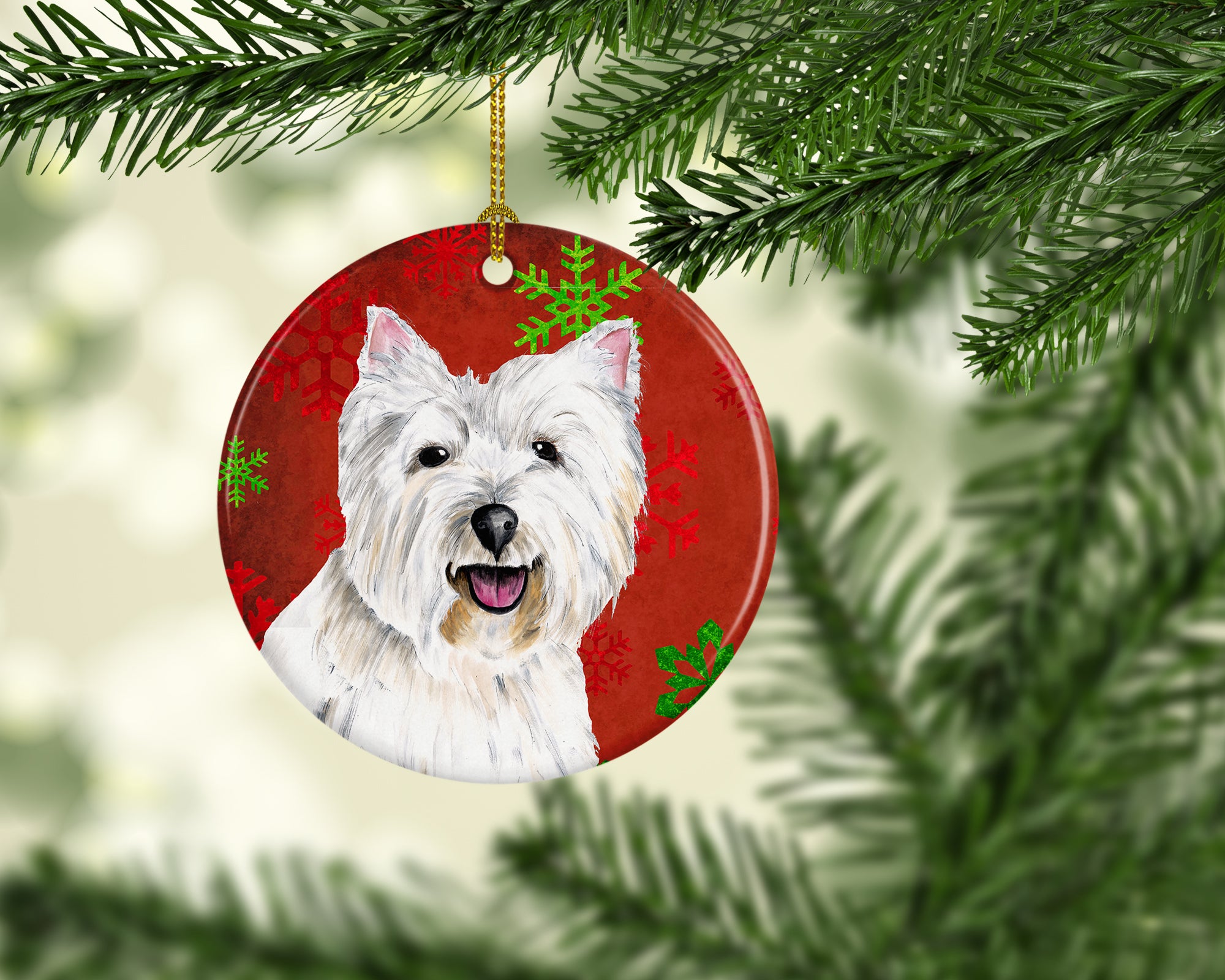Westie Red Snowflakes Holiday Christmas Ceramic Ornament SC9410 - the-store.com