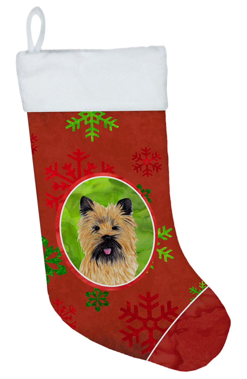 Cairn Terrier Red and Green Snowflakes Holiday  Christmas Stocking