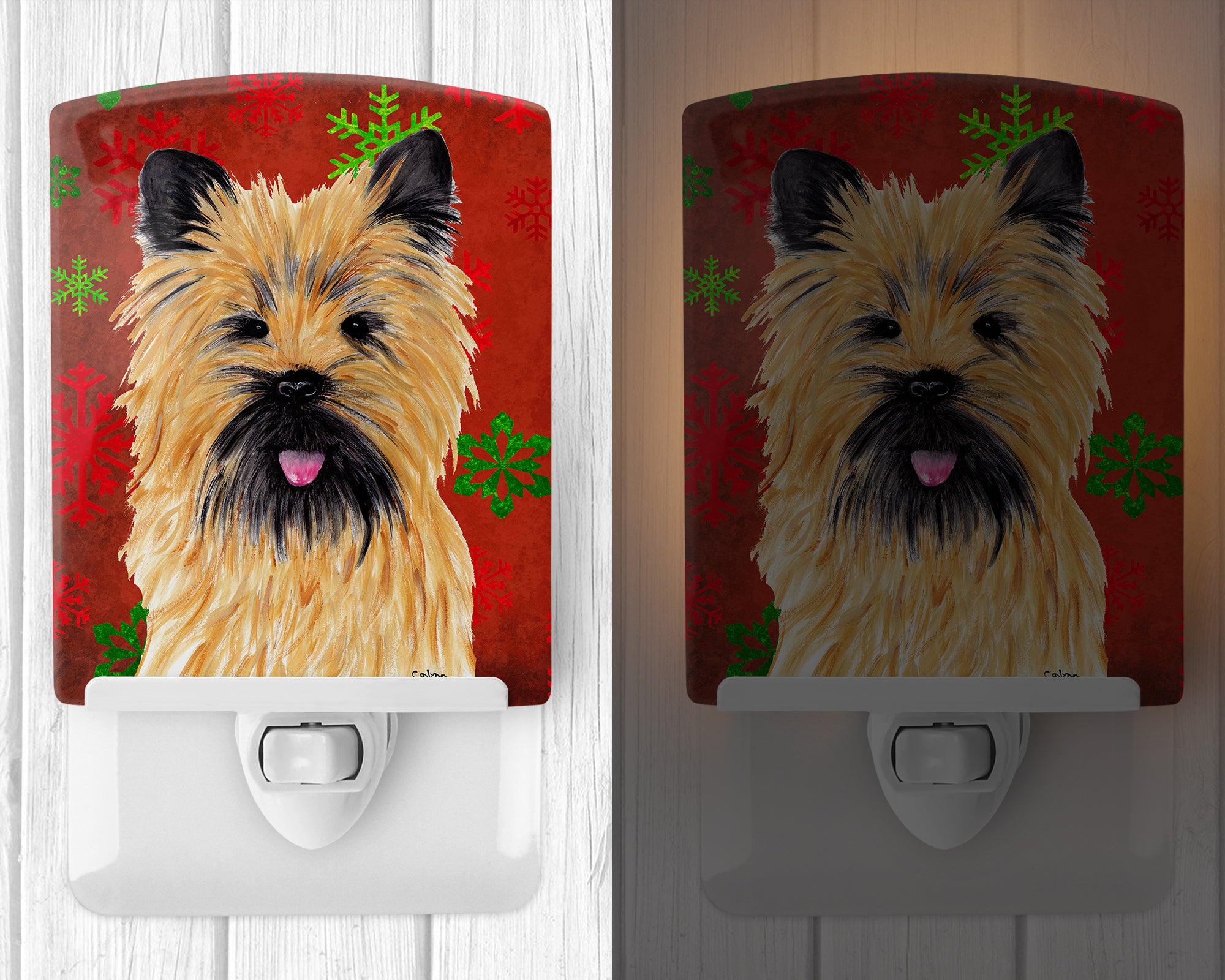 Cairn Terrier Red and Green Snowflakes Holiday Christmas Ceramic Night Light SC9415CNL - the-store.com