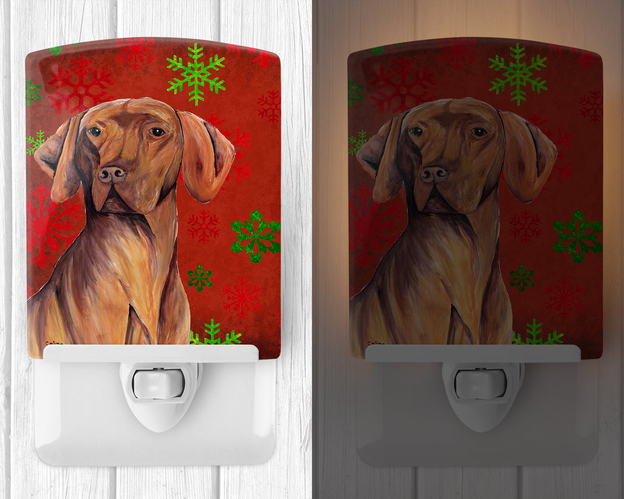 Vizsla Red and Green Snowflakes Holiday Christmas Ceramic Night Light SC9418CNL - the-store.com