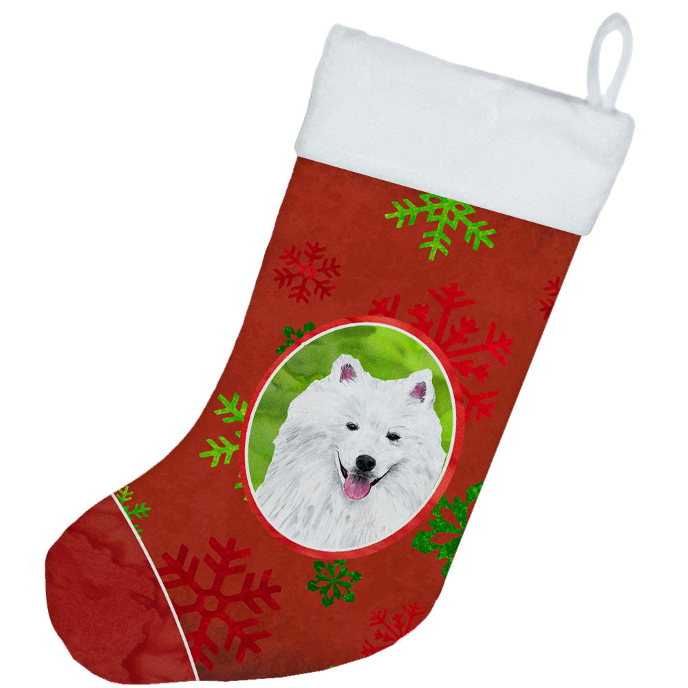 American Eskimo Red and Green Snowflakes Holiday  Christmas Stocking