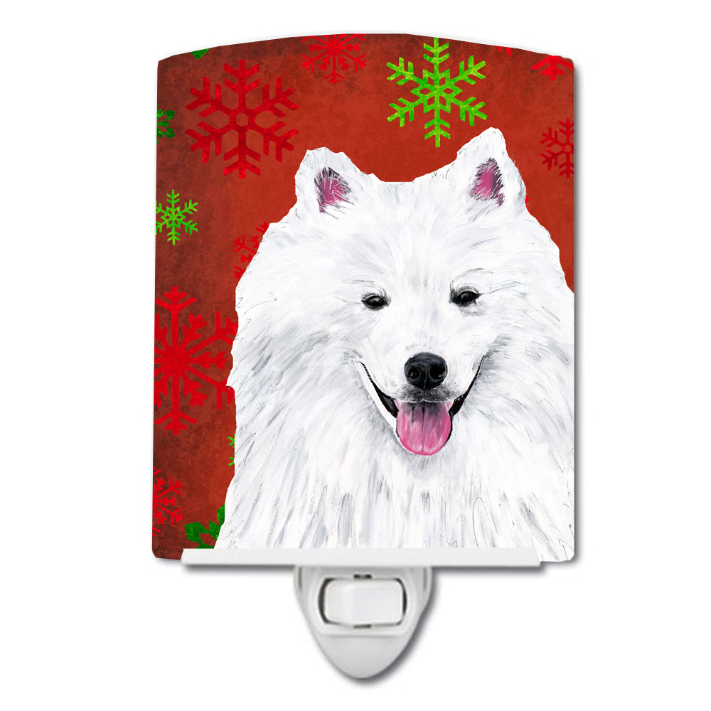 American Eskimo Red and Green Snowflakes Holiday Christmas Ceramic Night Light SC9419CNL - the-store.com
