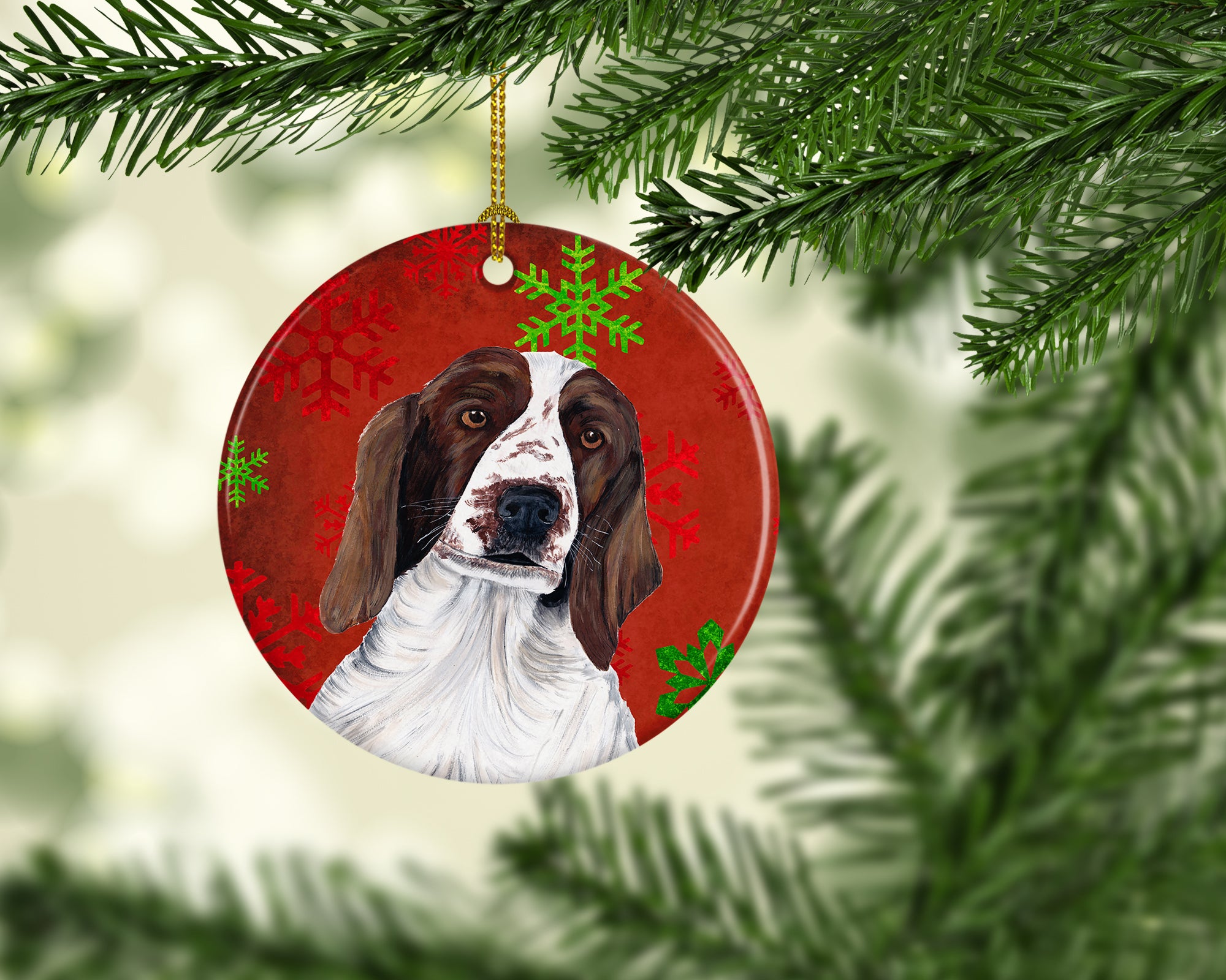 Welsh Springer Spaniel Red Snowflakes Holiday Christmas Ceramic Ornament SC9420 - the-store.com
