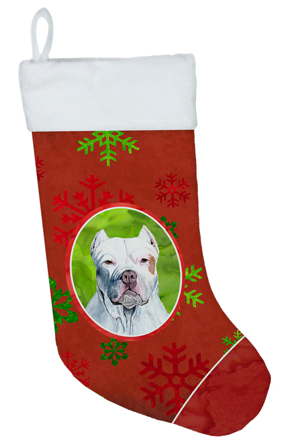 Pit Bull Red and Green Snowflakes Holiday Christmas Christmas Stocking SC9421