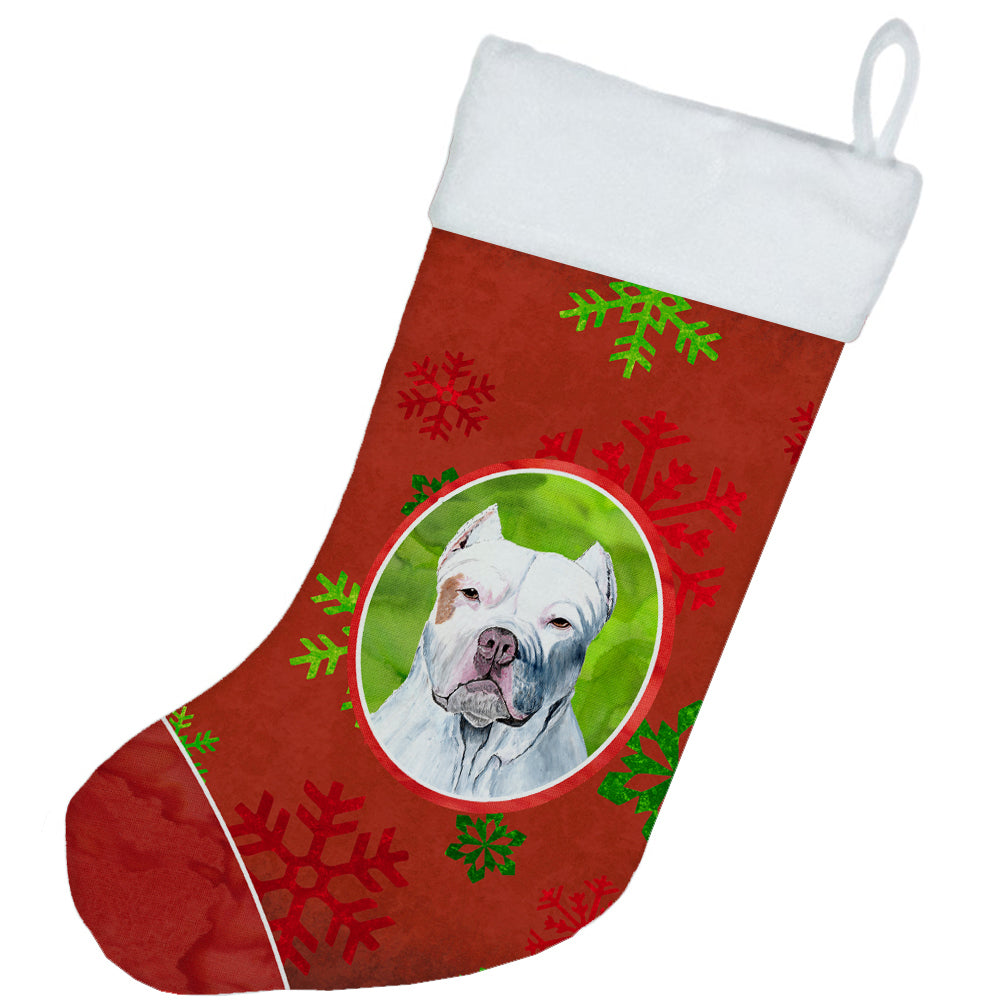 Pit Bull Red and Green Snowflakes Holiday Christmas Christmas Stocking SC9421
