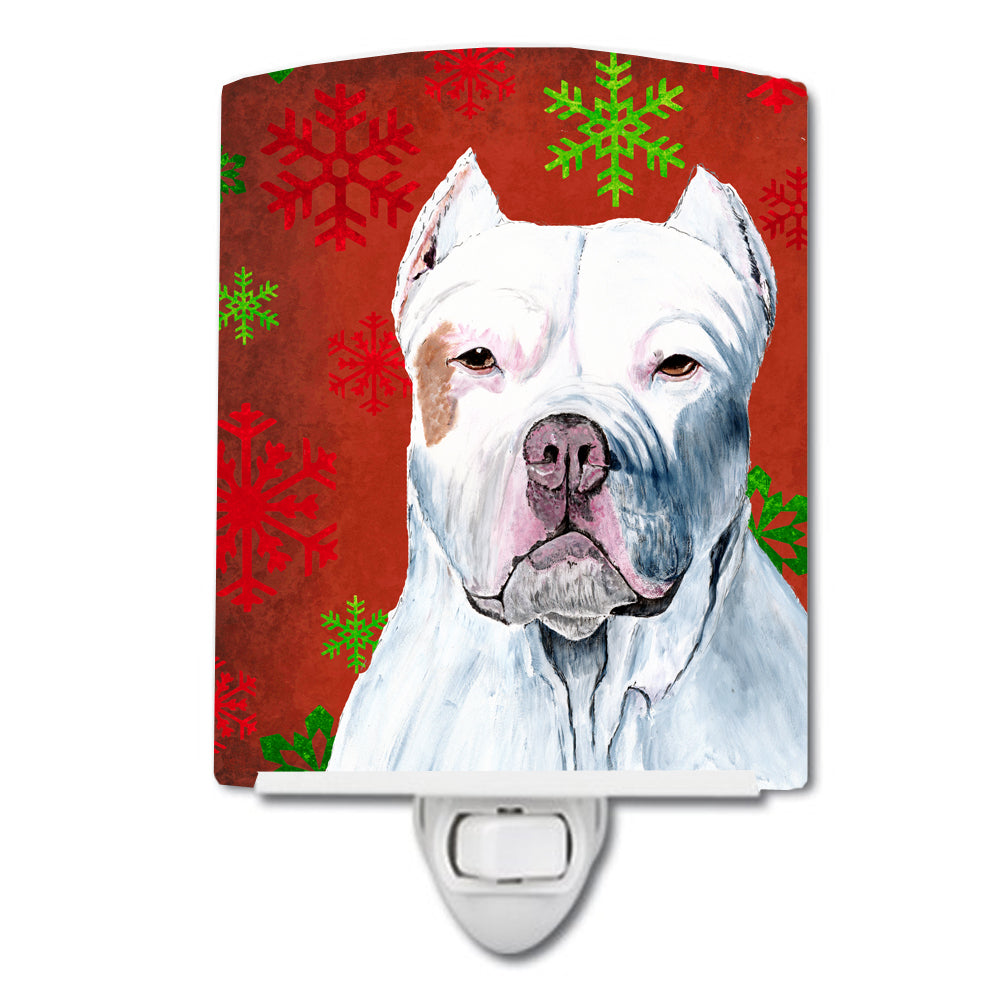 Pit Bull Red and Green Snowflakes Holiday Christmas Ceramic Night Light SC9421CNL - the-store.com