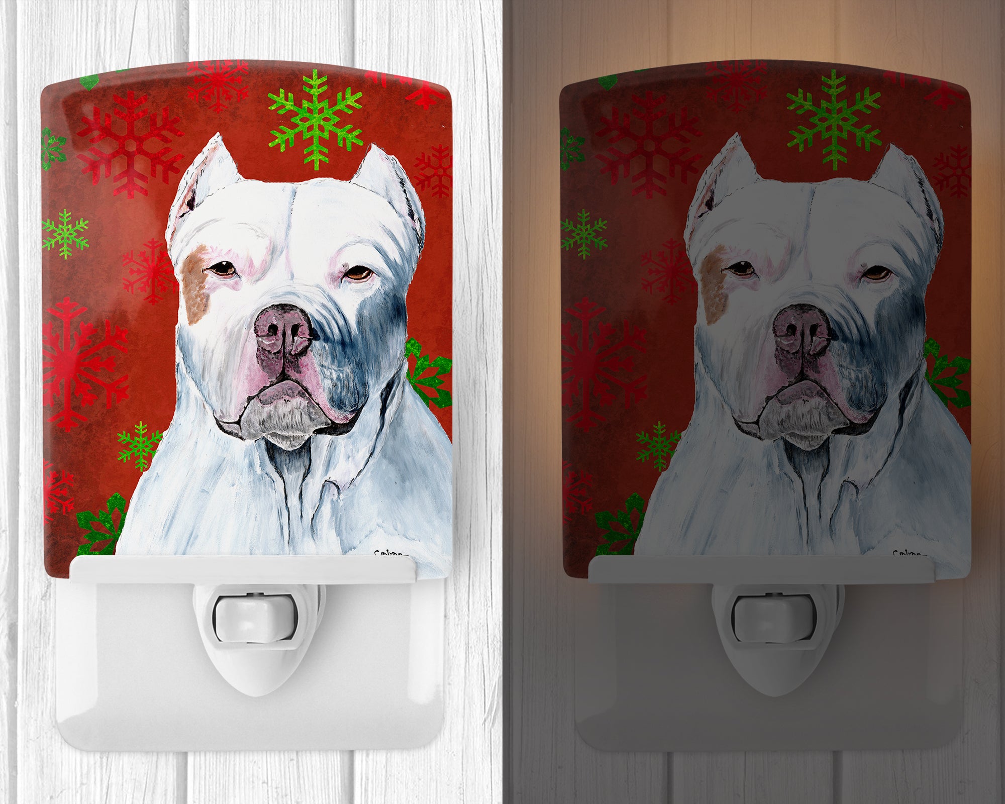 Pit Bull Red and Green Snowflakes Holiday Christmas Ceramic Night Light SC9421CNL - the-store.com
