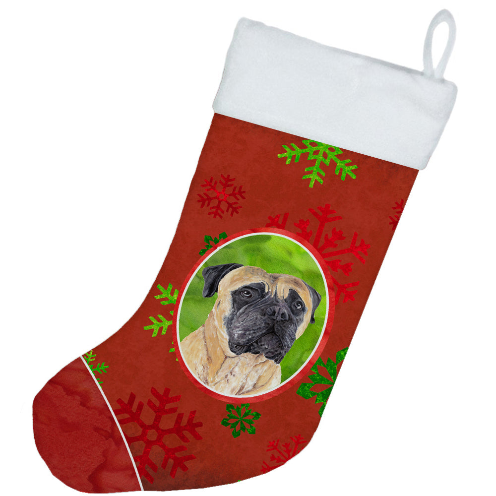 Mastiff Red and Green Snowflakes Holiday Christmas Christmas Stocking SC9425