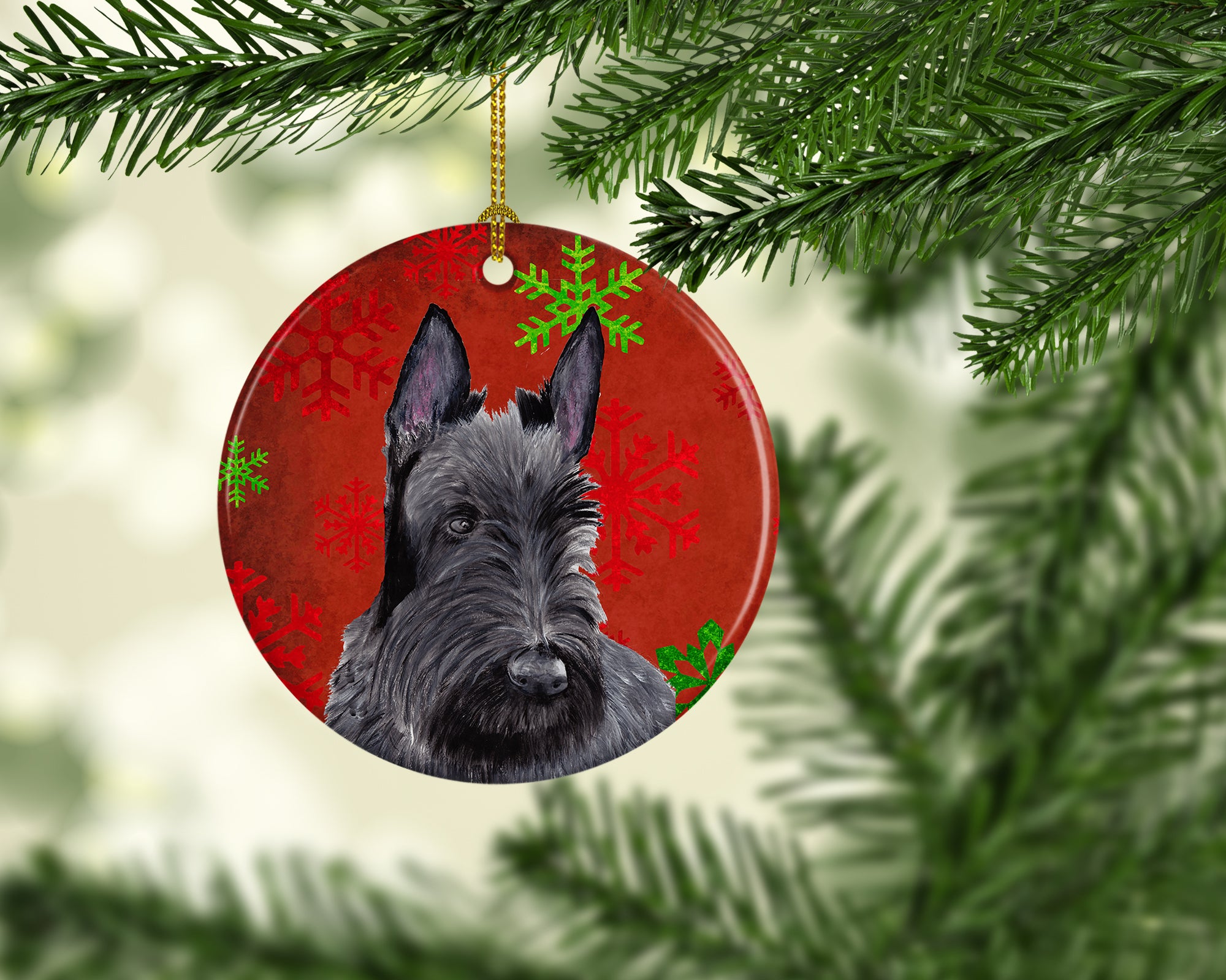 Scottish Terrier Red Snowflakes Holiday Christmas Ceramic Ornament SC9426 - the-store.com