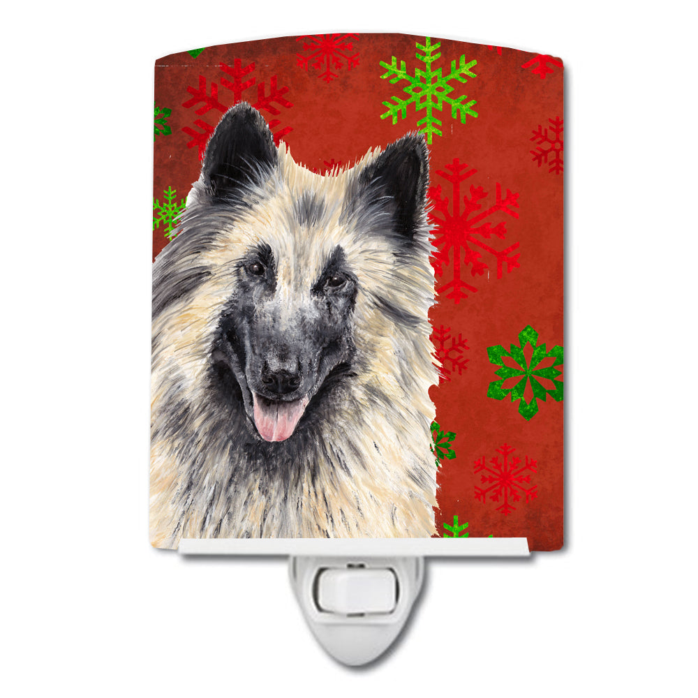 Belgian Tervuren Red and Green Snowflakes Holiday Christmas Ceramic Night Light SC9432CNL - the-store.com