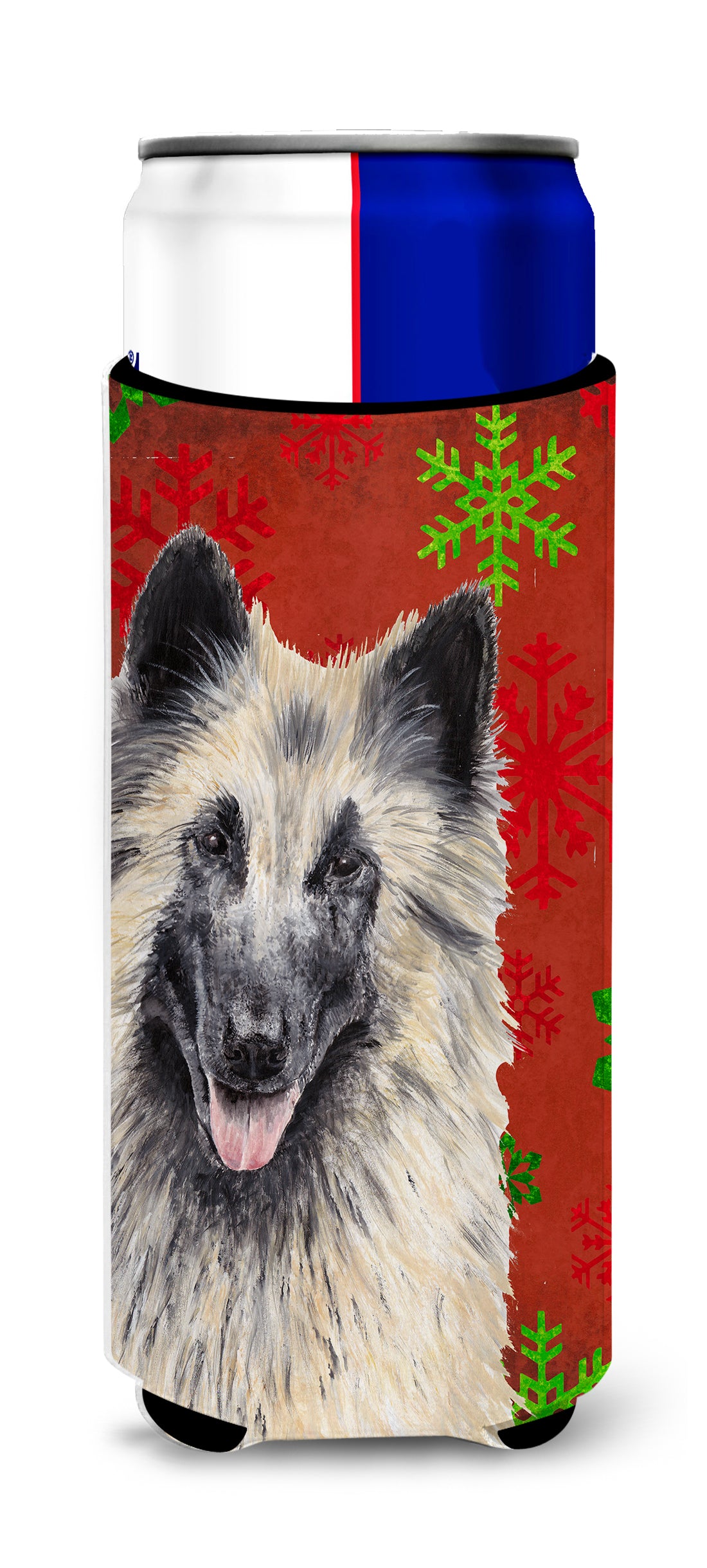 Belgian Tervuren Red and Green Snowflakes Holiday Christmas Ultra Beverage Insulators for slim cans SC9432MUK