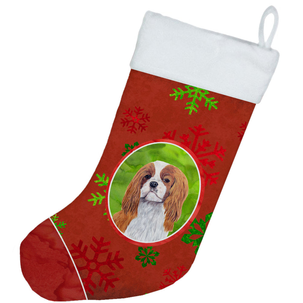Cavalier Spaniel Red and Green Snowflakes Holiday Christmas Stocking SC9434