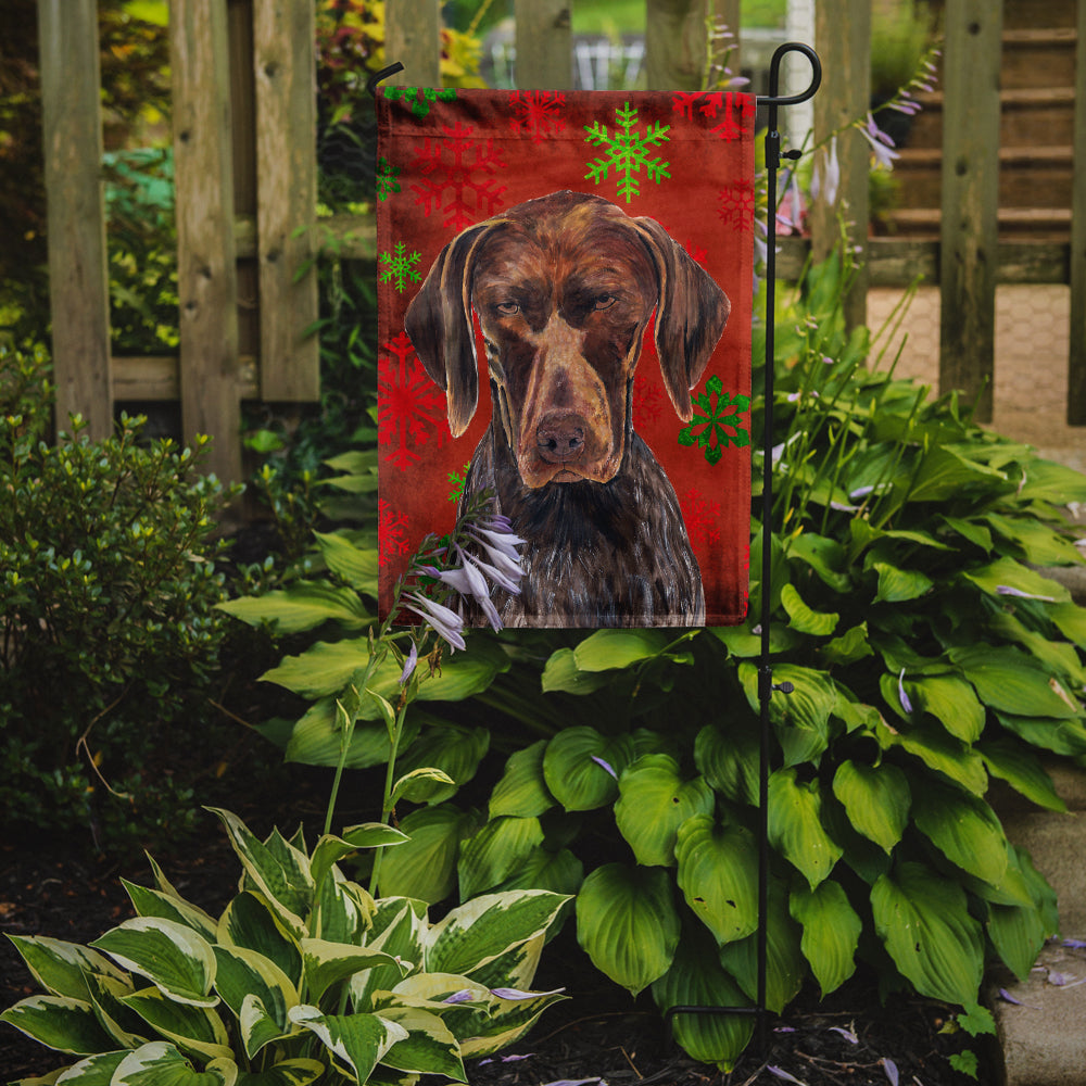 German Shorthaired Pointer Red  Snowflakes Holiday Christmas Flag Garden Size.