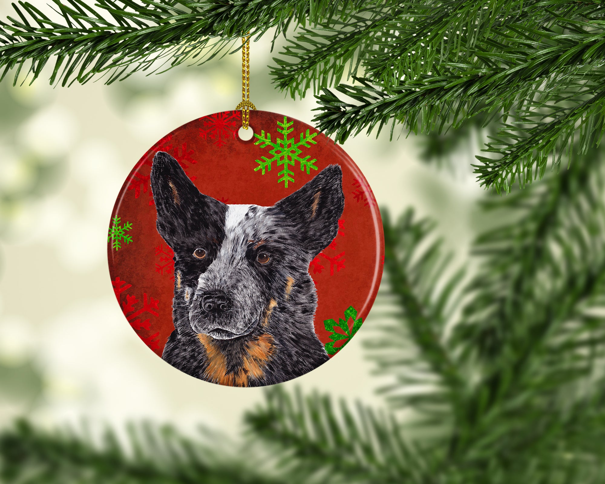 Australian Cattle Dog Red Snowflakes Holiday Christmas Ceramic Ornament SC9436 - the-store.com