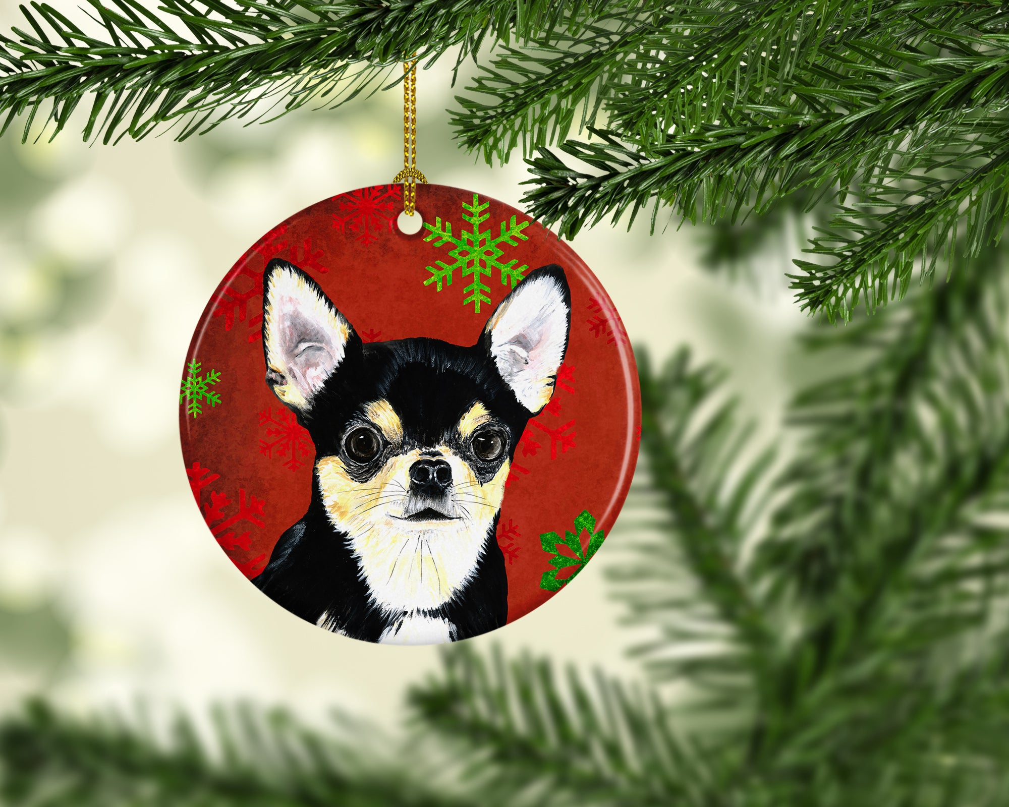 Chihuahua Red Snowflakes Holiday Christmas Ceramic Ornament SC9439 - the-store.com