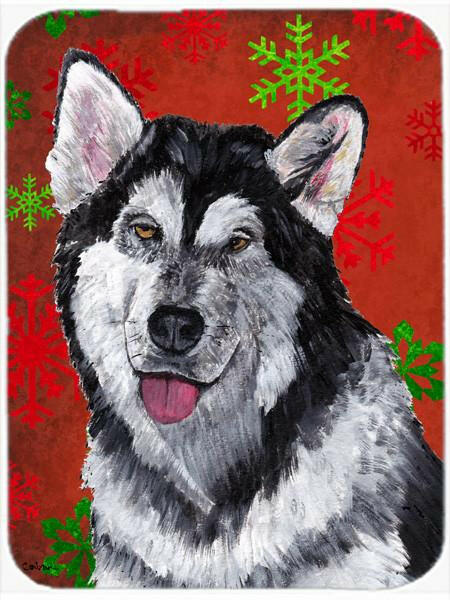 Alaskan Malamute Red Snowflakes Holiday Christmas  Glass Cutting Board Large Size SC9492LCB by Caroline's Treasures