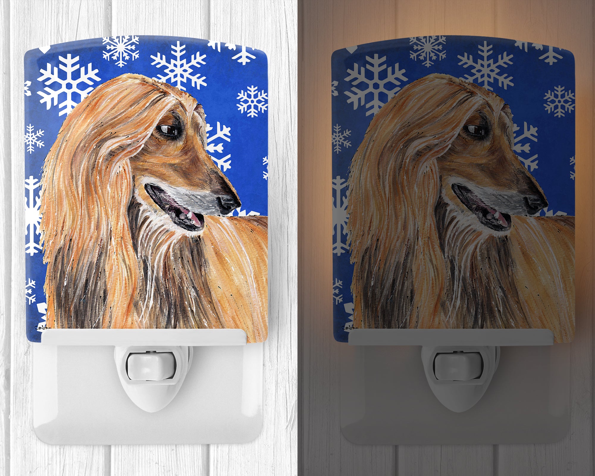 Afghan Hound Winter Snowflakes Holiday Ceramic Night Light SC9499CNL - the-store.com