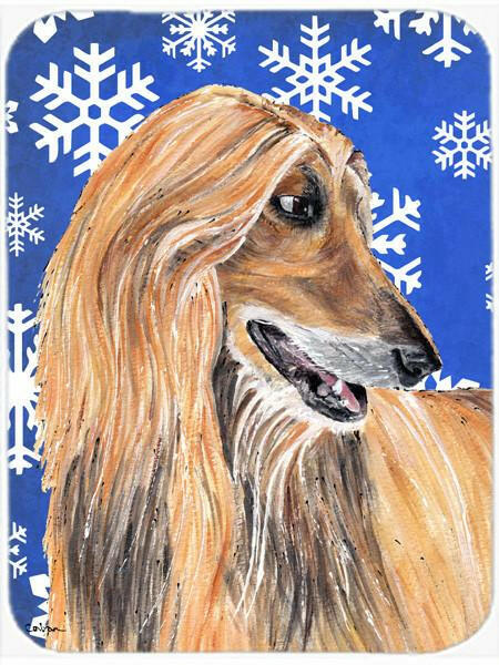 Afghan Hound Winter Snowflakes Holiday Glass Cutting Board Large Size SC9499LCB by Caroline's Treasures