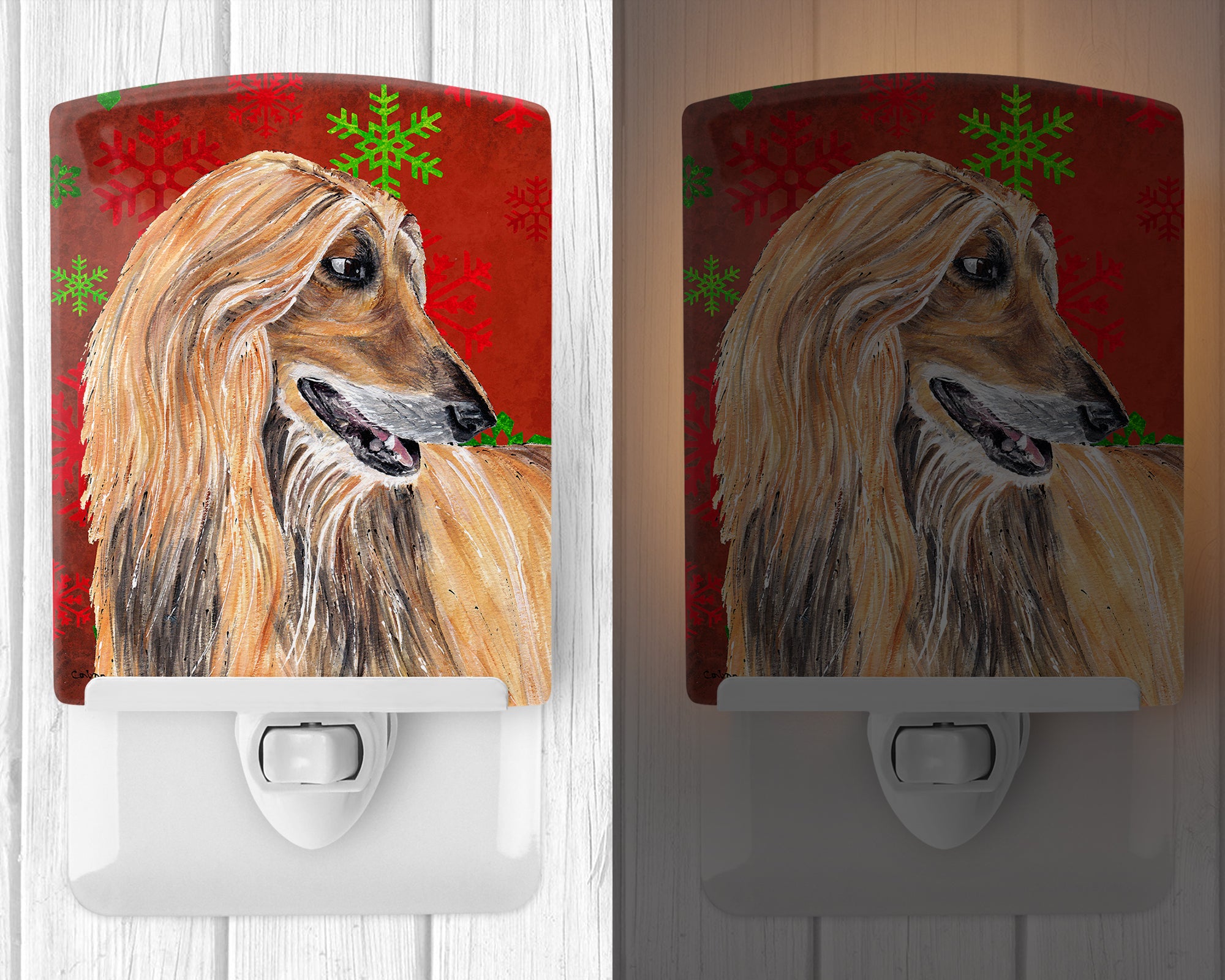 Afghan Hound Red Snowflakes Holiday Christmas  Ceramic Night Light SC9501CNL - the-store.com