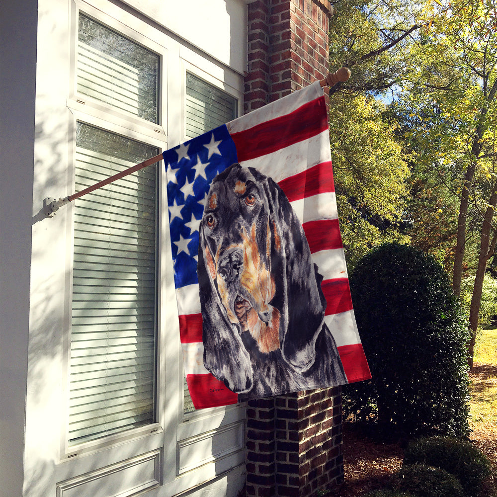 Coonhound Black and Tan USA American Flag Flag Canvas House Size