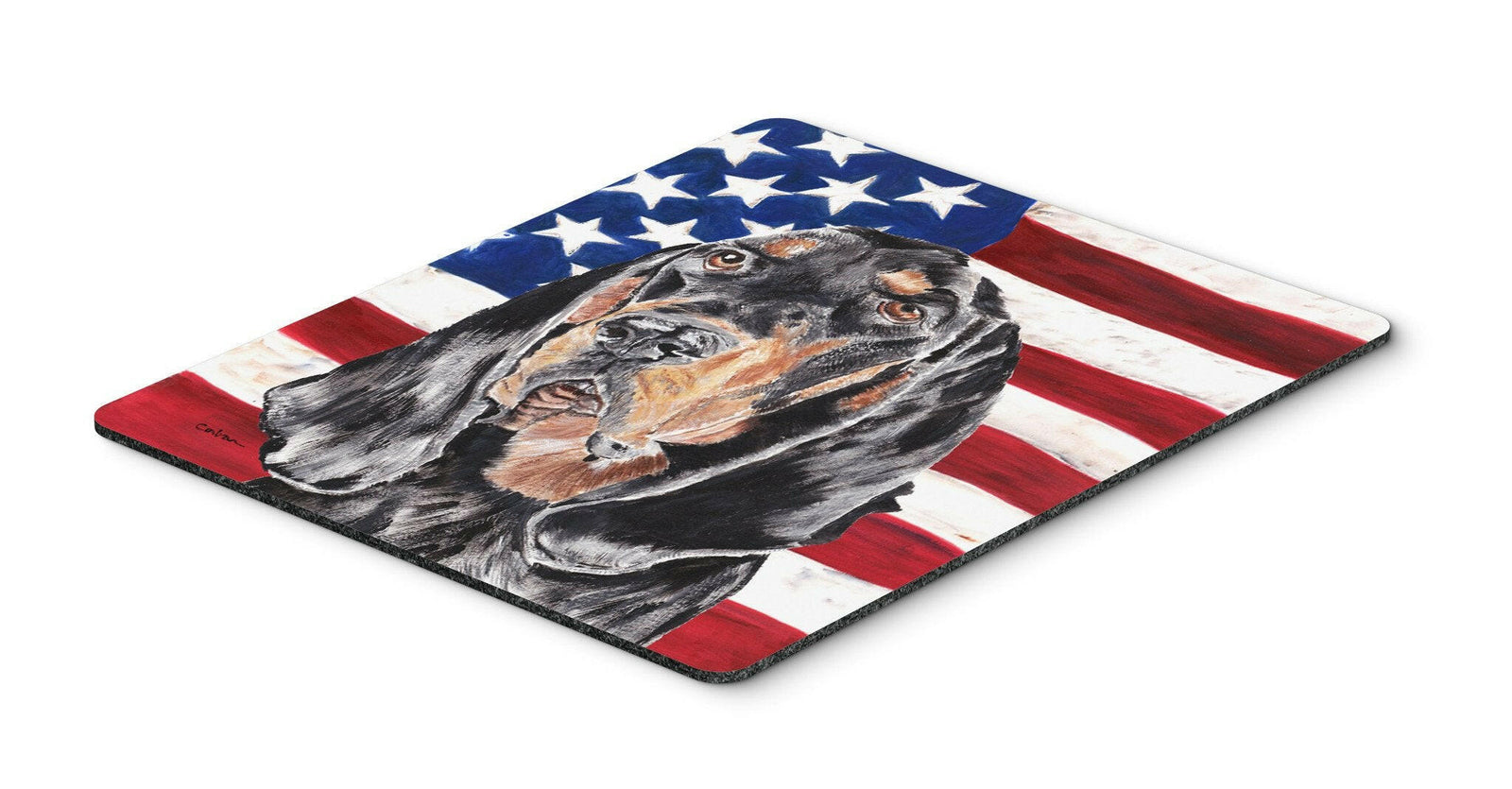 Coonhound Black and Tan USA American Flag Mouse Pad, Hot Pad or Trivet by Caroline's Treasures